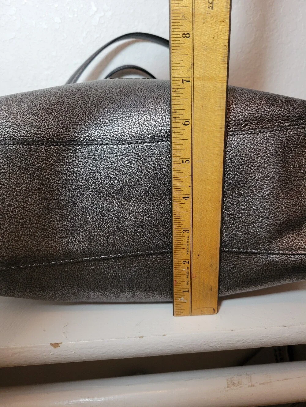 Coach Gunmetal Pebbled Shoulder Bag Silver Hardware Zip Magnetic Logo Charm